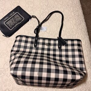 Coach Black and White Plaid Tote Bag